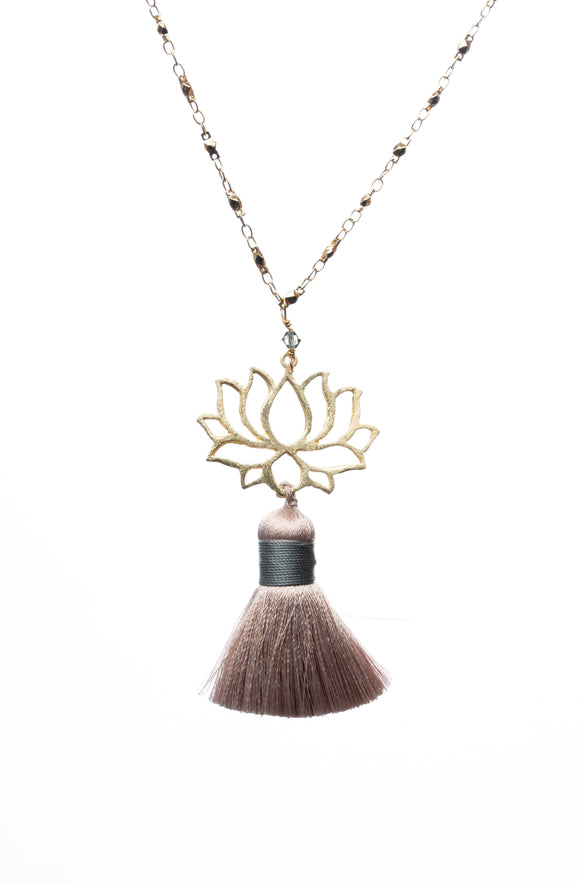 Natasha Lotus Charm Tassel Necklace